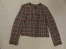 Marc O'polo Pink/brown Check Collarless Knitted Style Jacket, Vgc, Size 8
