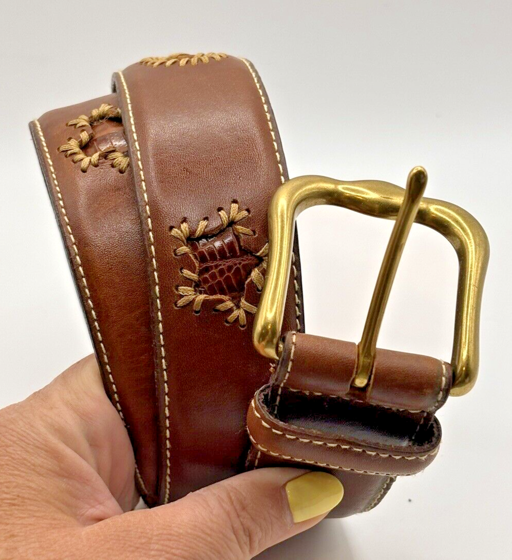 Fossil leather and brass western style belt Fossil Classic Leather Woven Western Belt Solid Brass Buckle  main image 2