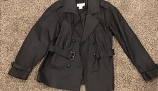 Paradox Women Size M Leather Double Breasted Belt Cuff Jacket Blazer Black
