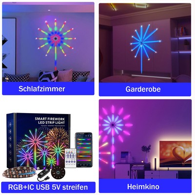 Party Deco Fireworks Lights Strip USB Bluetooth LED RGBIC Music Sync Dream Color