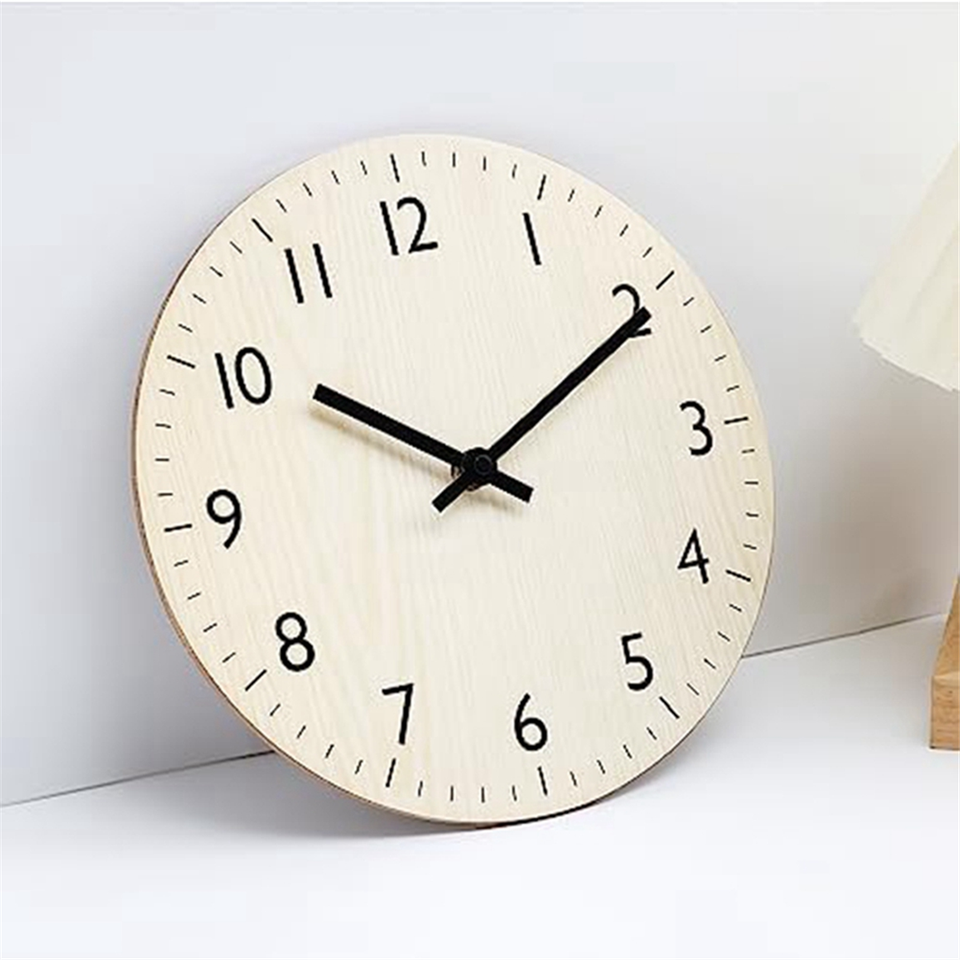 Wall Clock Light Wood Grain Clocks Simple Clock Non Ticking Wall