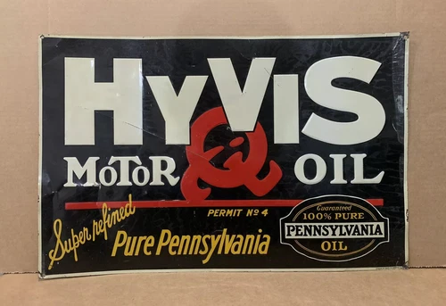 Vintage Hyvis Motor Oil Sign Pennsylvania￼ Gas Tin Garage