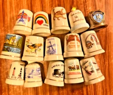 Thimble Lot Porcelain Glass Metal 15 Thimbles State Cities Decor Vintage King's
