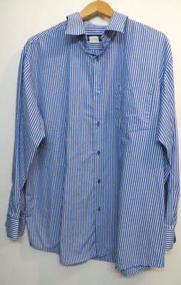 Haband Executive Division Shirt Mens 16.5L Blue White Striped Button Up Business