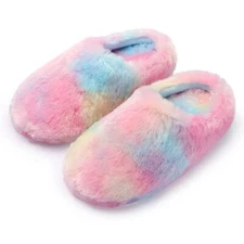 Girls Faux Fur Slippers Plush House Shoes Warm Bedroom Memory Foam Slippers