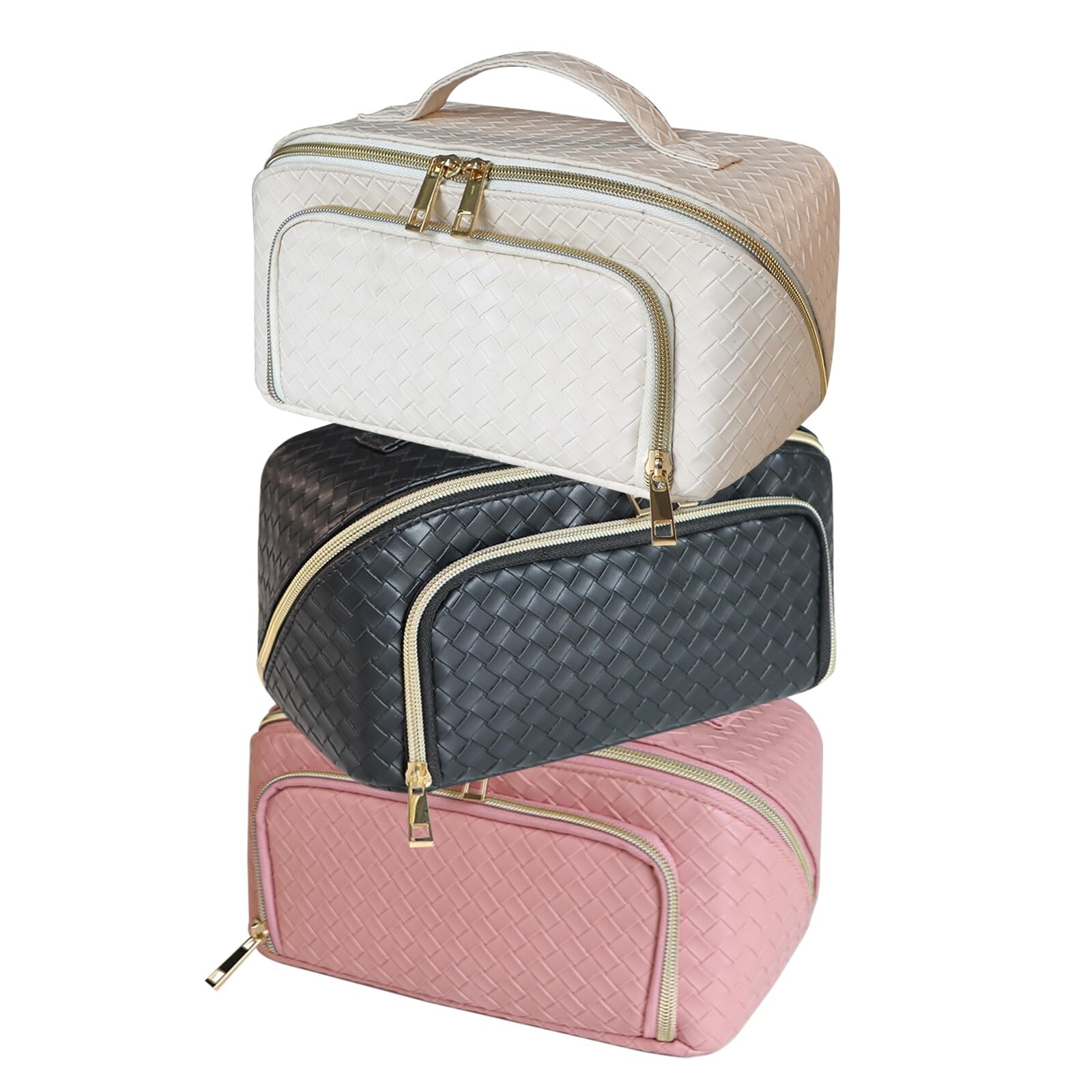 Large Capacity White Travel Makeup Bag with Separate Brush Compartment-image