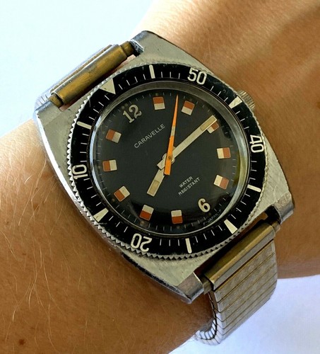 Vintage Caravelle 11DP Mechanical N5 Japan Mens Diver Watch Black Dial 7j Repair - Picture 5 of 12