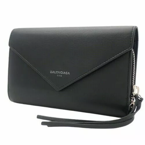 Black Balenciaga Papier Leather Long Wallet