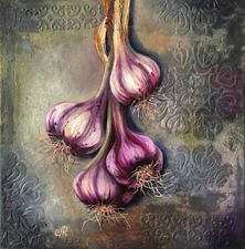 Original Oil Painting Garlic Still life Vegetables Painting
