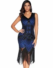 Women's 1920s Style Sequin Art Nouveau Embellished Fringed Flapper Dress