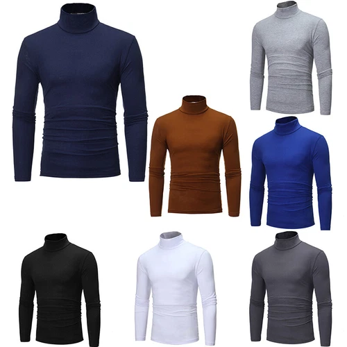 Men's Mock Turtleneck T-Shirts Solid Color Long Sleeve Pullover Basic Undershirt
