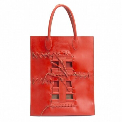 Used Comme Degarson Des Garcons Leather Code Braided Glove Tote Bag Red Ladies