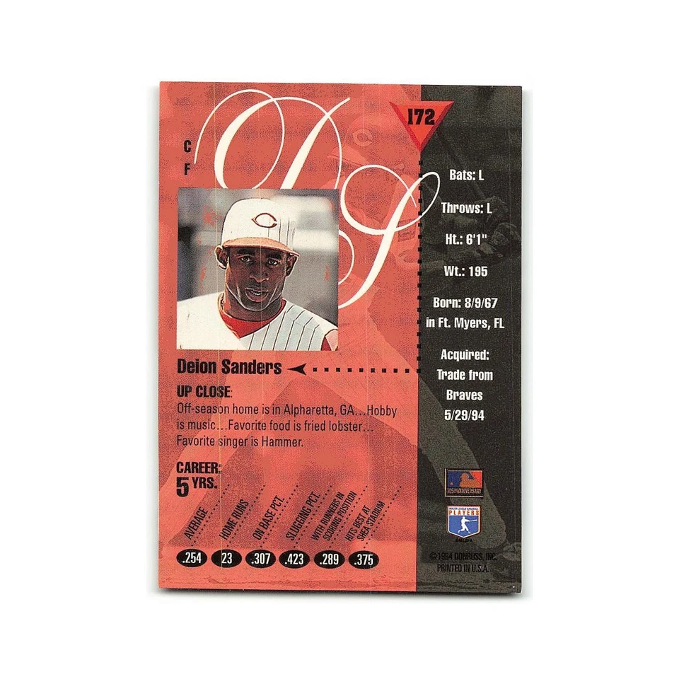 Deion Sanders 1994 Studio #172 Cincinnati Reds Baseball Card NM - Image 2 of 3