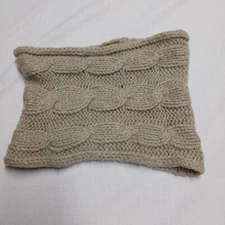 World Market Chunky Cable Knit Infinity Scarf Tan Silver Strand Boho Wool Acryli