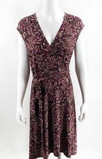 Karen Kane Wrap Dress Size Medium Purple Brown Stretch Knit Tie Waist Cap Sleeve