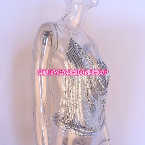 USA Women Metal Crop Tops Backless Bralette Tops Summer Beach Party Club Sequin - Picture 23 of 40