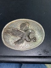 Western Cowboy Antique Engraved Eagle Rope Edge Oval Belt Buckle fits 1-1/2"