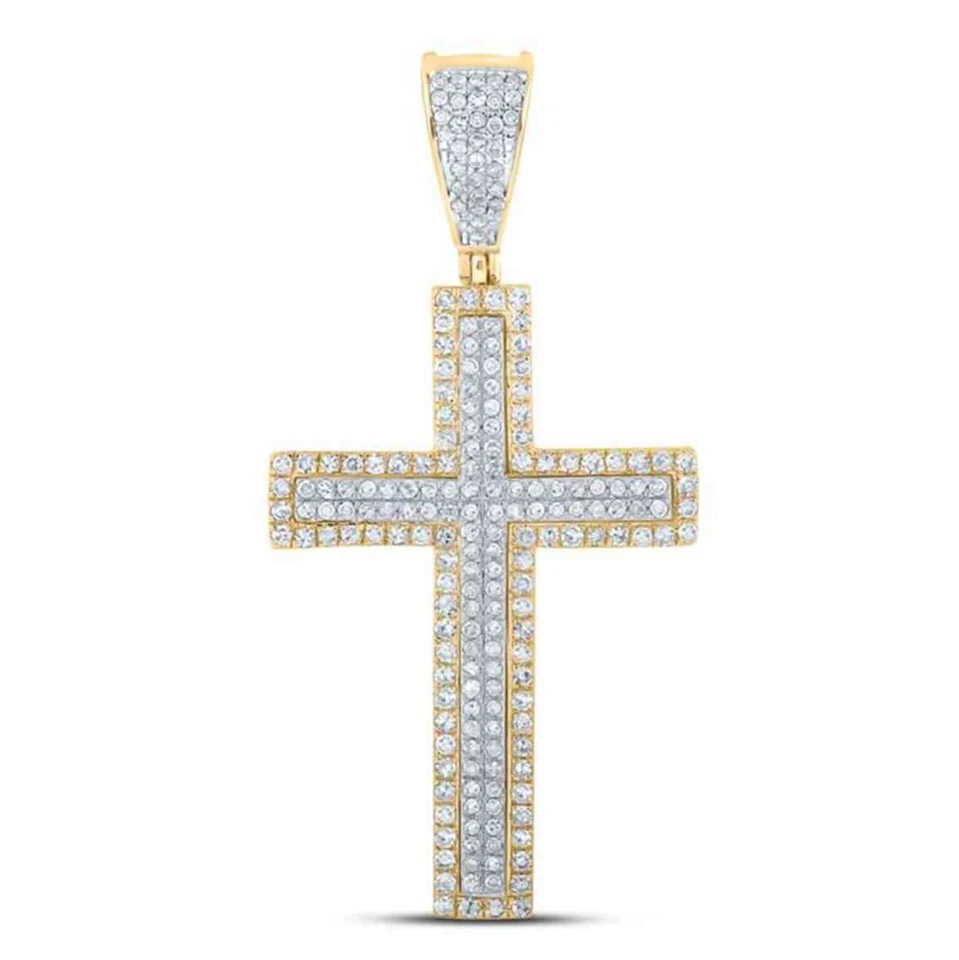 .75CTW Natural Diamond 14K Gold Two-Tone Yellow White Pave Cross Pendant 1.6" - Image 2 of 4
