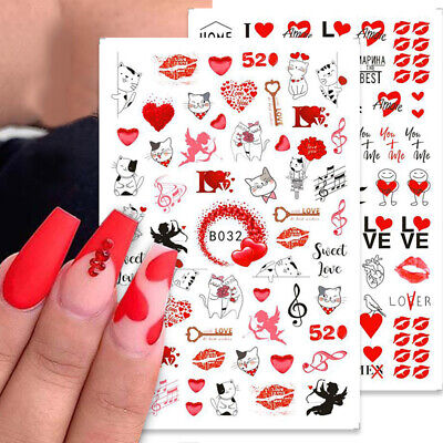 Valentine Nail Art Stickers Lover Heart Designs Nail Decals Cartoon  Manicures US