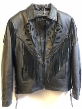 Leather Tiger King Black Leather Western Biker Jacket Fringe Womens Sz S Vint