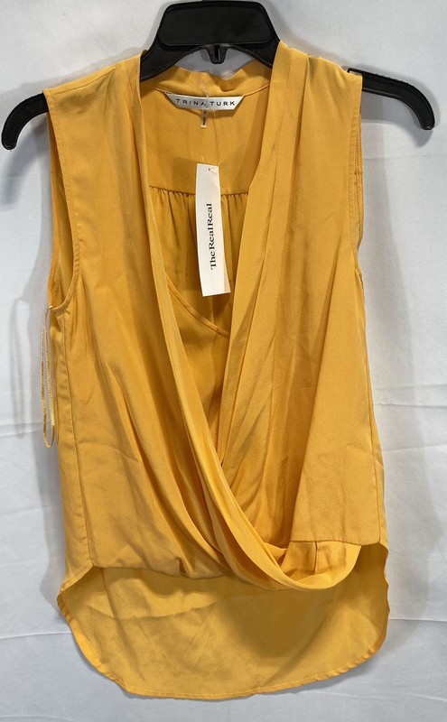Trina Turk Women's Apricot 100% Silk Draped Wrap Front Sleeveless Blouse Sz P