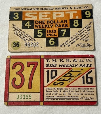 1933 Milwaukee Electric Railway Wochenkarte Tickets Art Deco Paar 