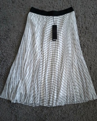 Karl Lagerfeld Plissee Rock IT Gr 40 S M schwarz weiß Logo Print Midi Faltenrock