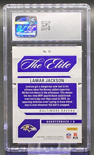 2024 DONRUSS THE ELITE GREEN LAMAR JACKSON RAVENS GRADED CGC 10 - Picture 2 of 2