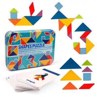 Vanmor Wooden Tangrams Sets Pattern Blocks, Shape Card Brain Teaser Puzzles E...
