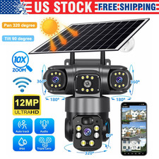 3 Lens 12MP Solar Battery Home Security Camera Outdoor Wifi Wireless PTZ CCTV US