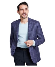 Michael Kors Mens Classic fit Sport Coat Blazer 42 L Navy Blue Check Wool