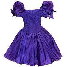Vintage 80s Prom Dress Purple Iridescent Taffeta Lace Bodice Party Steppin' Out