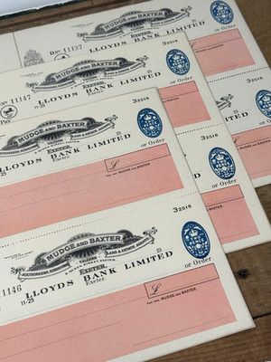 Vintage Lot - Unused British UK Bank Checks Cheques Lloyds Bank Limited Exeter