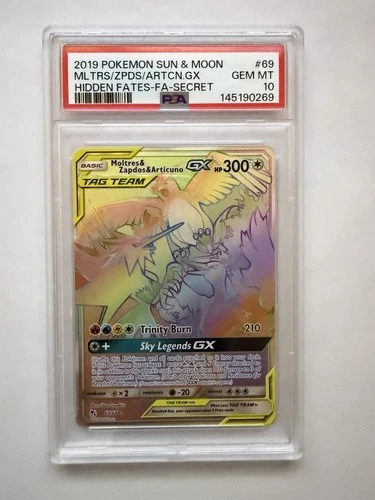 Pokémon Moltres & Zapdos & Articuno GX 69/68 Hidden Fates Secret Holo PSA 10