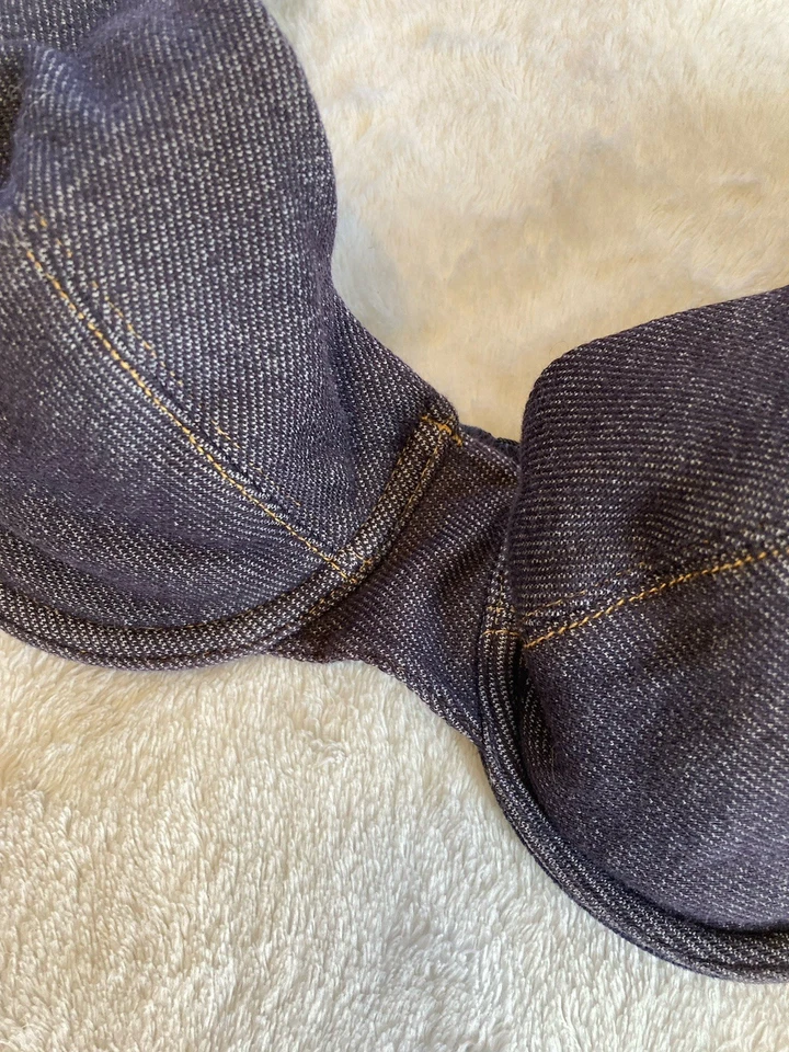 Sujetador Balconette Denim Ligeramente Forrado Con Aros Talla 34B Pequeño De Colección Y2K Foto 2 de 4