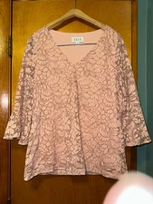Elle Womens Ladies Pink 3/4 Sleeve Lace Overlay Top Size Medium