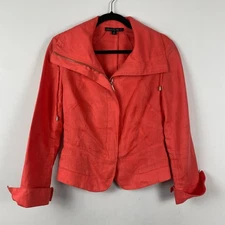 Lafayette 148 Linen Jacket Size 2 Coral Orange Full Zip