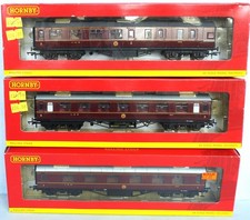 3 x Hornby Boxed LMS 57' Stanier Coaches: LMS Lined Maroon Livery  - LMS4 OO