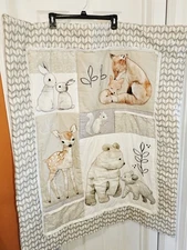 Lambs & Ivy Painted Forest Collection Crib Quilt Watercolor Deer Racoon Rabbit