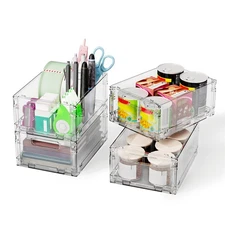 4-Pack Foldable Plastic Baskets Stackable Storage with Handles for Organizing