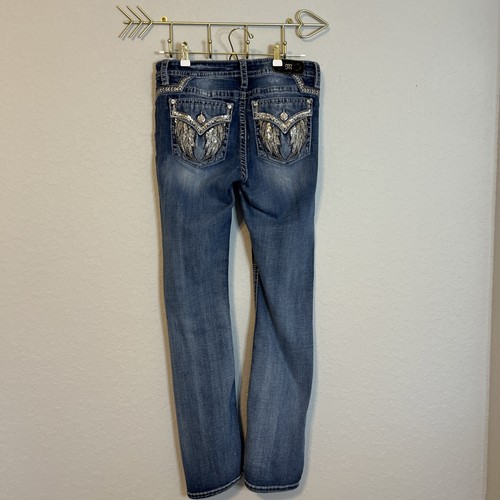 Miss Me Chloe Boot Jeans Womens 31 Angel Wing Rhinestone Bootcut Y2K