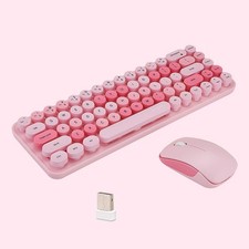 Compact Wireless Keyboard and Mouse Combo, Colorful Round Keycap, Soundless 6...