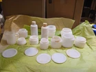Lot of 12 Vintage Milk Glass Jars And 5 Porcelain Lids Unbranded   Dug From Ind.