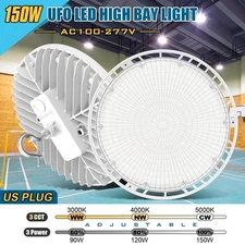 UFO LED High Bay Light with US Plug 150W 22500LM 3CCT for Barn Warehouse Factory