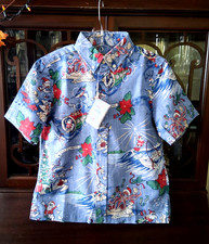 Reyn Spooner Boy's "HAWAIIAN CHRISTMAS 2024" Blue Full Button Full Shirt Size