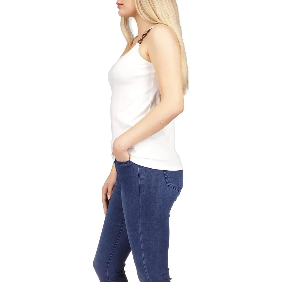 Camiseta sin mangas Michael Kors de verano informal de tres anillos de algodón blanco para mujer talla XL Foto 2 de 4