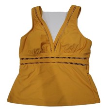 Womens Small Missy Yellow Mustard Tankini Swim Top Boho Retro 70s Casual Modern