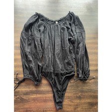 Free People Black Balloon Sleeve Smocked Bodysuit XS
