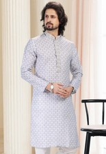 Digital Printed Cotton Kurta in Grey