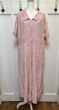 VTG 80s 90s Carol Anderson Women's 14 Pink Floral Midi Dress USA Made Collared